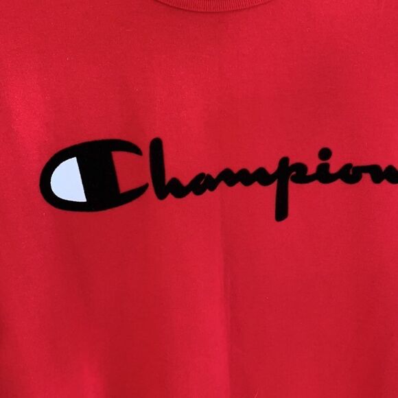 Vintage Champion black bar, crew‎ neck Embroidered patch red t-shirt size 2XL - Picture 3 of 5